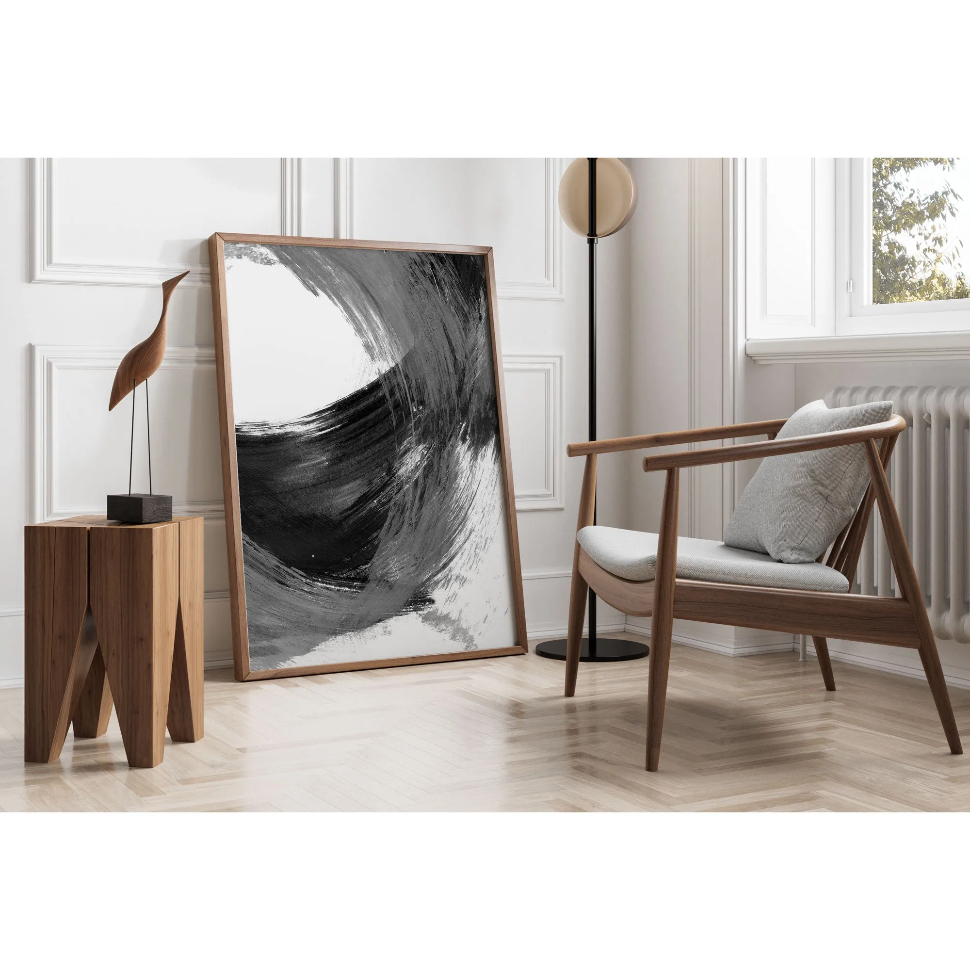 Black and Grey Curved Brushstrokes II