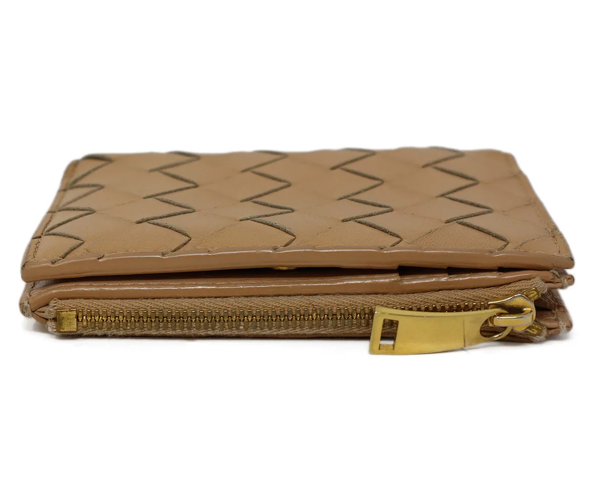 Bottega Veneta Tan Woven Leather Wallet