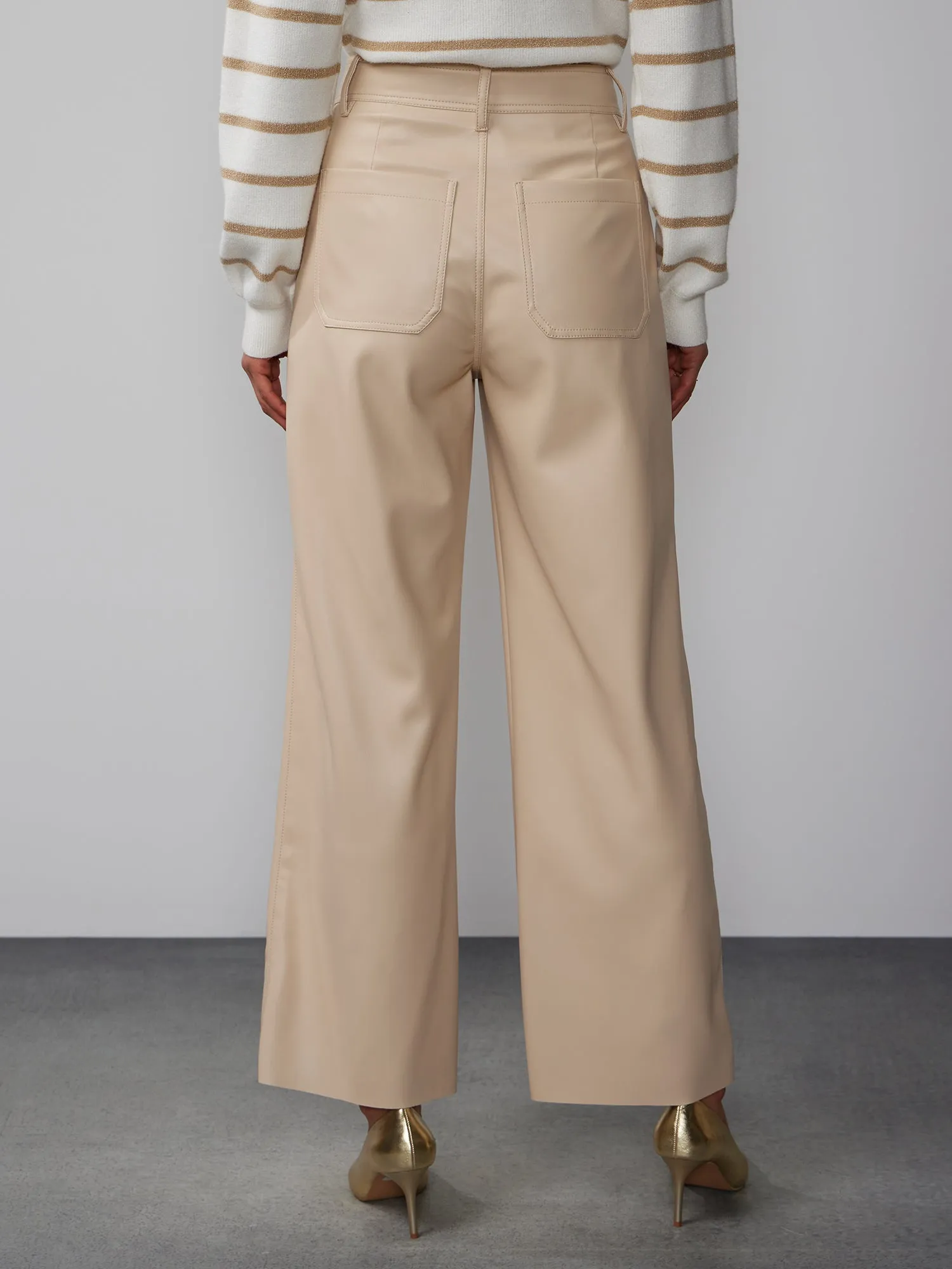 Patch Pocket Vegan Leather Wide Leg Pant