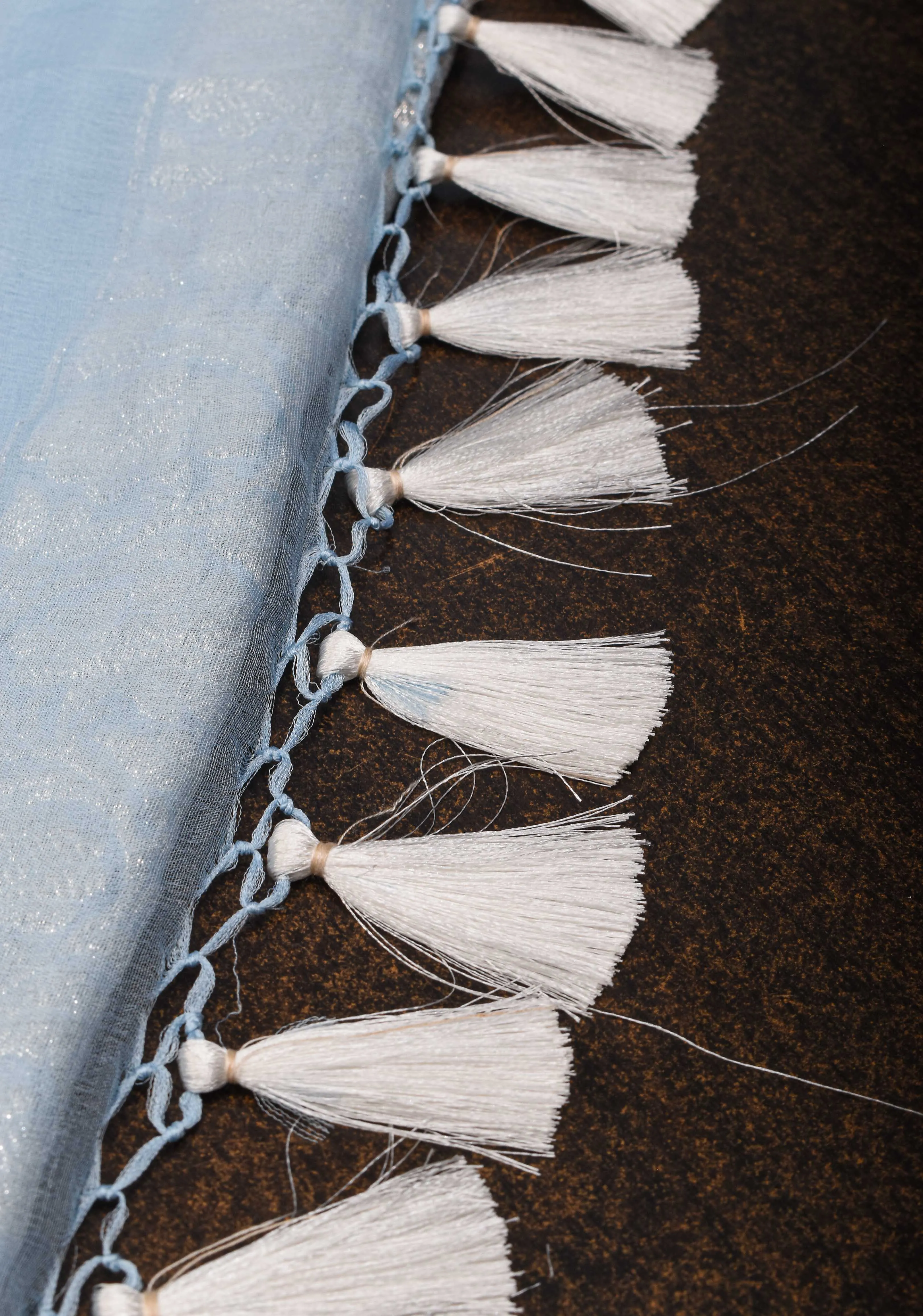 Pure Silk Chiffon Saree in Blue with Silver Zari Buttas and Border | SILK MARK CERTIFIED
